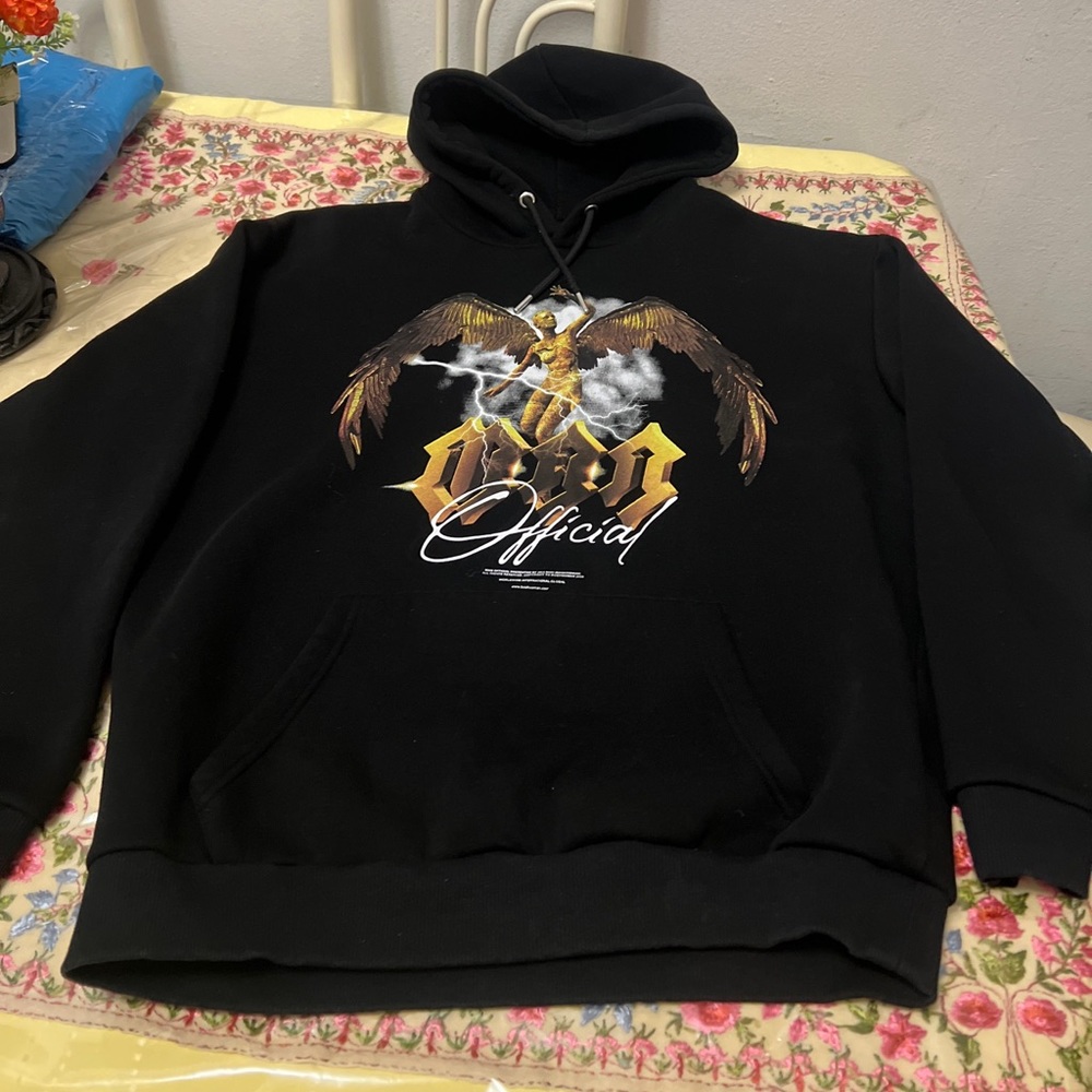 Boohoo MAN black oversized print hoodie mens Sz medium